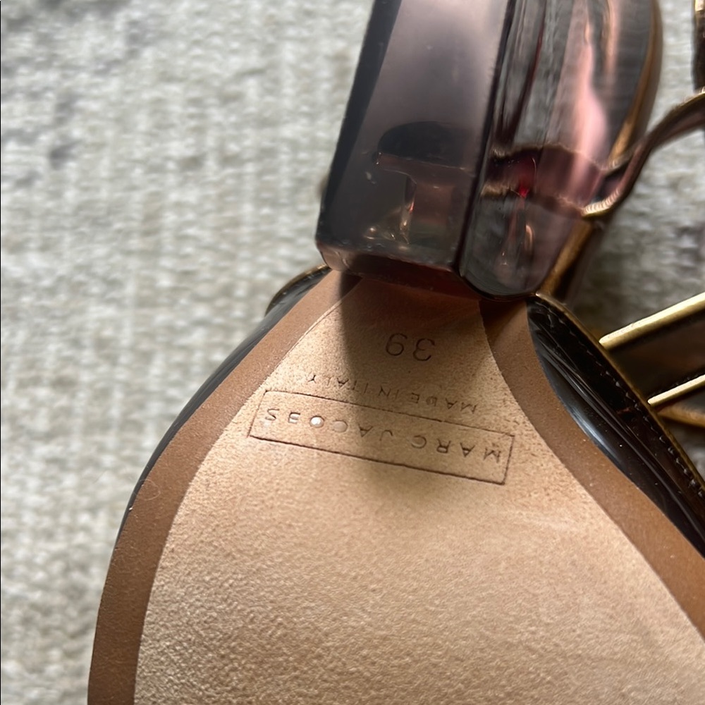 Marc Jacobs Metallic Bronze and Brown PVC Peep-Toe Block Heel / Wedge Sandals - Picture 6 of 10